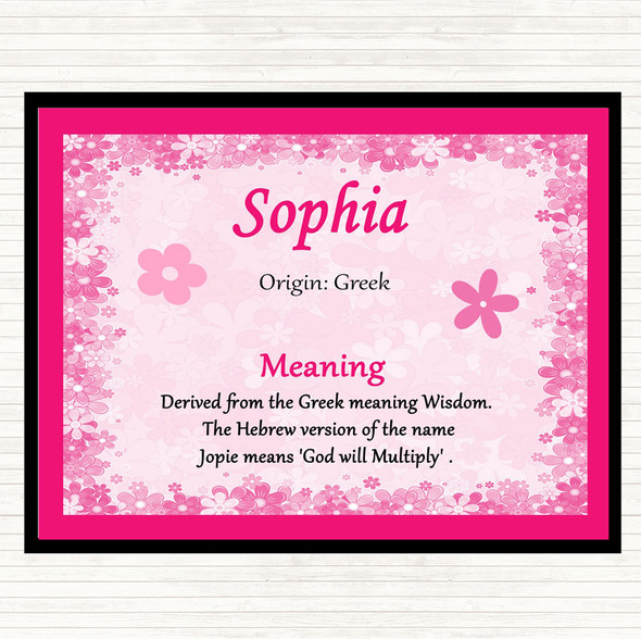 Sophia Name Meaning Dinner Table Placemat Pink