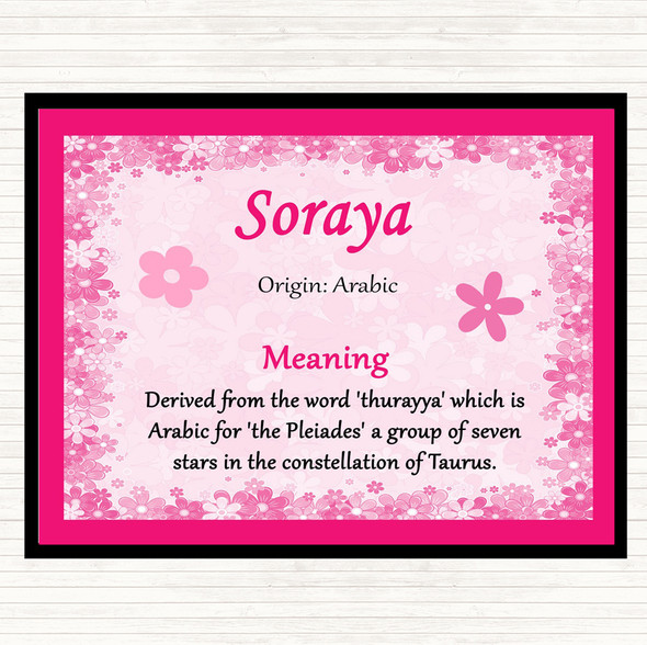 Soraya Name Meaning Dinner Table Placemat Pink
