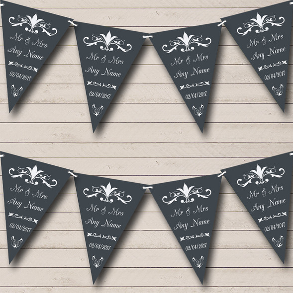 Regal Charcoal Grey Personalised Wedding Venue or Reception Bunting