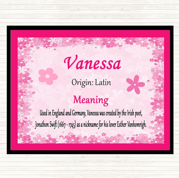 Vanessa Name Meaning Dinner Table Placemat Pink