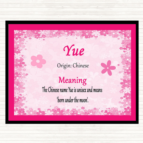 Yue. Name Meaning Dinner Table Placemat Pink