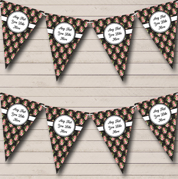 Black And Pink Shabby Chic Flowers Personalised Wedding Bunting