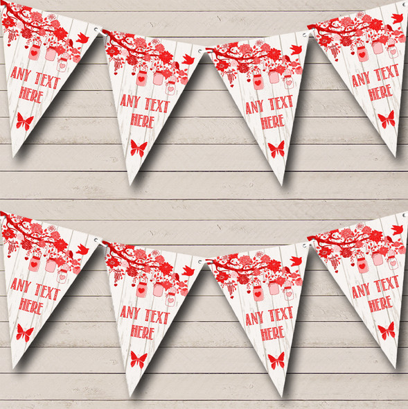 Shabby Chic Vintage Wood Red Personalised Tea Party Bunting