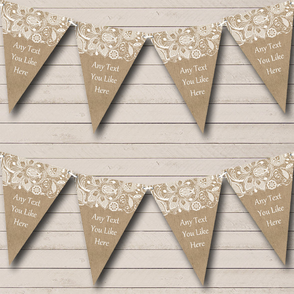 Burlap And Lace Personalised Wedding Bunting