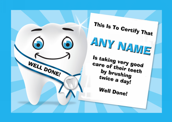 Tooth Care Children's Clean Teeth Brushing Award Personalised Certificate Blue