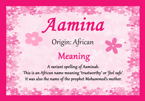 Aamina Personalised Name Meaning Certificate