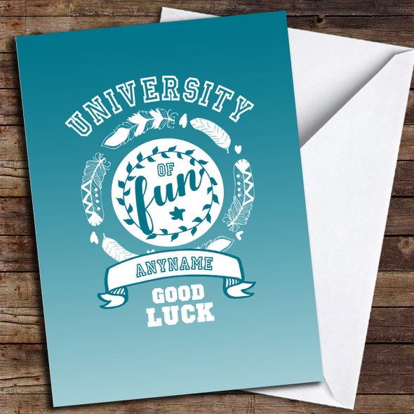 Classic University Teal Personalised Good Luck Card