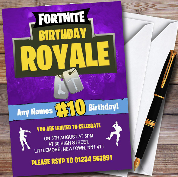 Fortnite Birthday Royale Purple Personalised Birthday Party Invitations