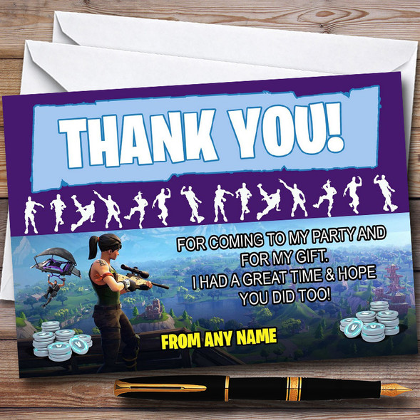 Fortnite Purple Personalised Children's Birthday Party Thank You Cards