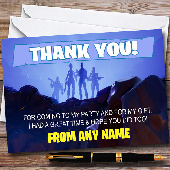 Blue Fortnite Personalised Children's Birthday Party Thank You Cards