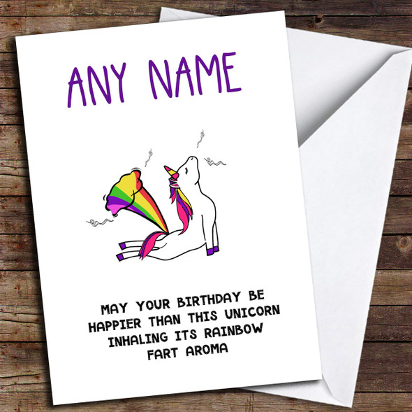 Funny Joke Unicorn Fart Personalised Birthday Card
