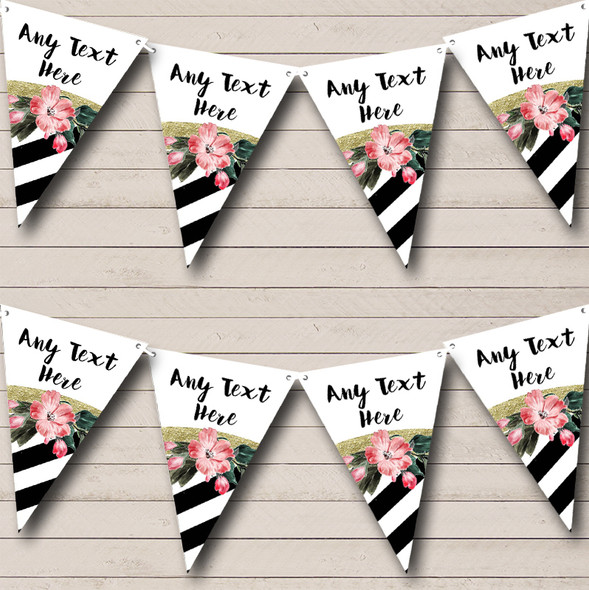 Black & White Floral Gold Personalised Birthday Party Bunting