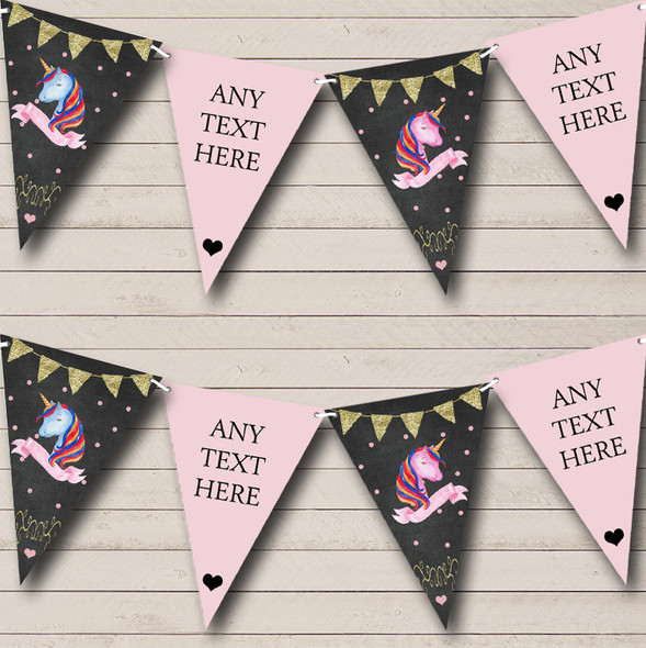 Chalk Gold Girls Unicorn Personalised Childrens Party Bunting