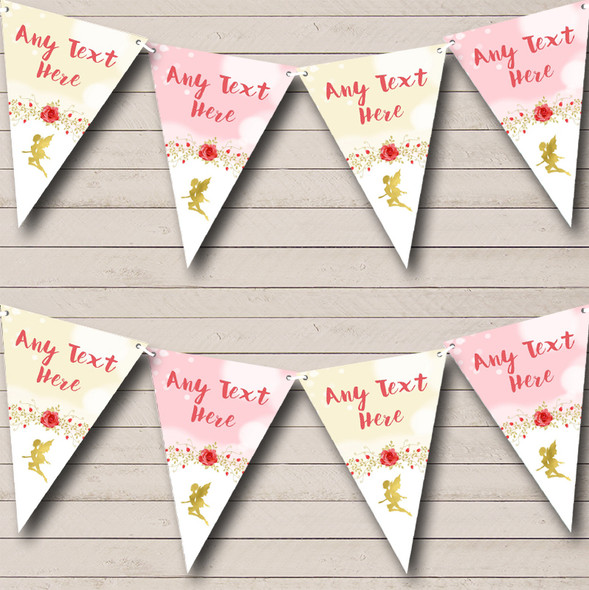 Deep Coral Pink Gold Fairy Personalised Childrens Party Bunting