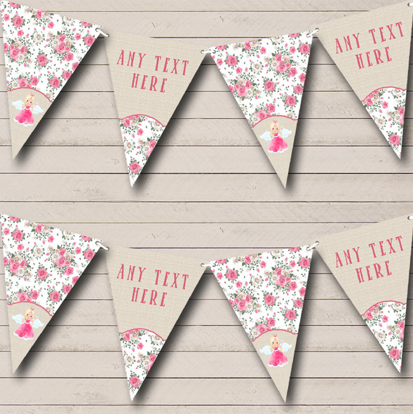 Fairy Princess Pink Burlap Personalised Childrens Party Bunting