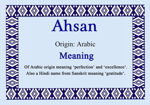 Ahsan Personalised Name Meaning Certificate