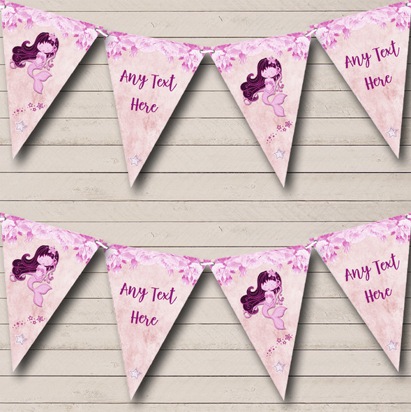 Mermaid Watercolour Pink Personalised Childrens Party Bunting