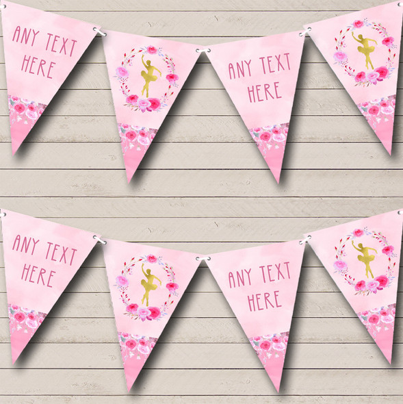 Pink Watercolour Ballerina Ballet Personalised Childrens Party Bunting