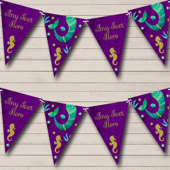 Purple Mermaid Under The Sea Personalised Childrens Party Bunting