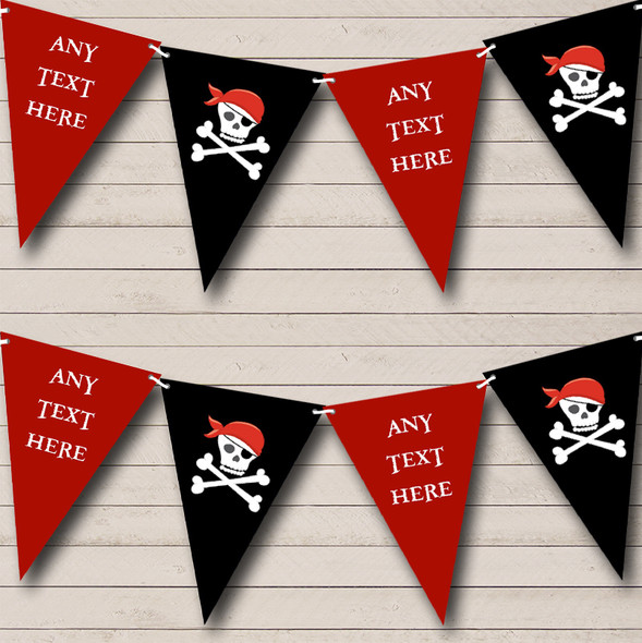 Red Black Skull Crossbones Pirate Personalised Childrens Party Bunting