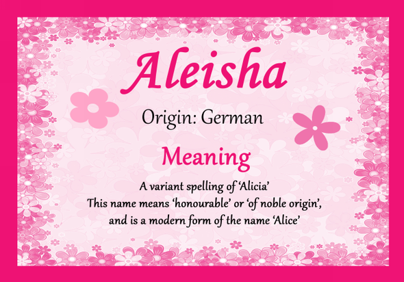 Aleisha Personalised Name Meaning Certificate