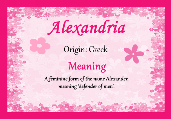 Alexandria Personalised Name Meaning Certificate