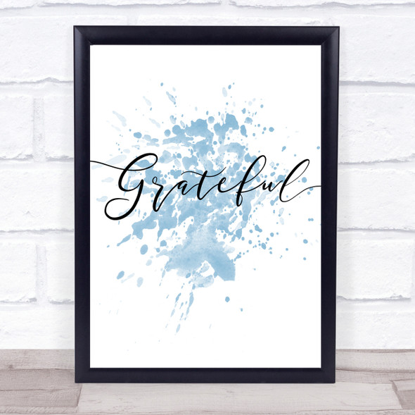 Blue Swirly Grateful Quote Wall Art Print