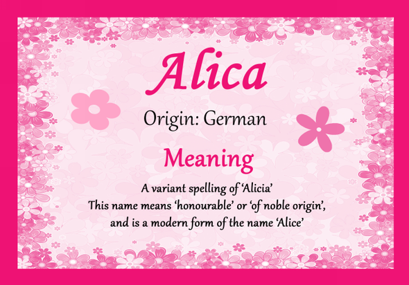 Alica Personalised Name Meaning Certificate