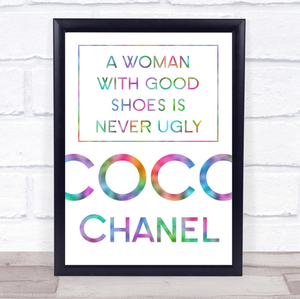 Rainbow Coco Chanel Woman With Good Shoes Quote Wall Art Print