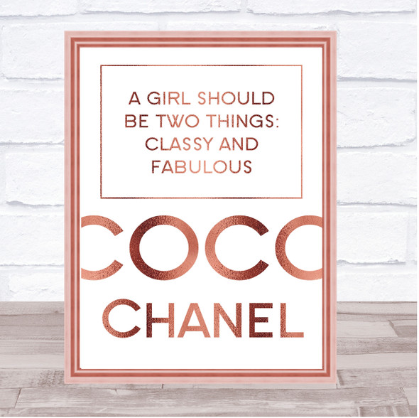 Coco Chanel Classy & Fabulous Quote Print Poster Rose Gold Wall