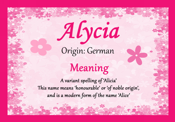 Alycia Personalised Name Meaning Certificate