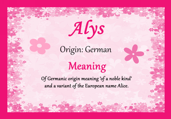 Alys Personalised Name Meaning Certificate