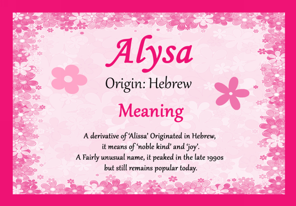 Alysa Personalised Name Meaning Certificate