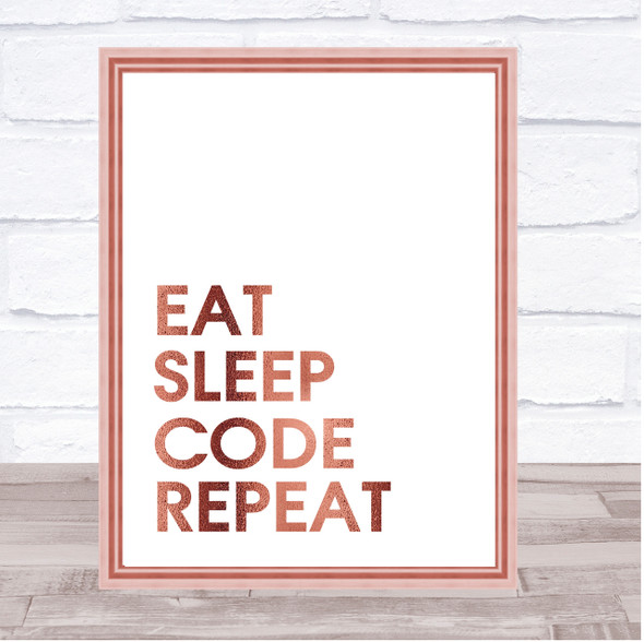 Rose Gold Eat Sleep Code Quote Wall Art Print