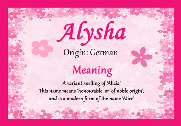 Alysha Personalised Name Meaning Certificate