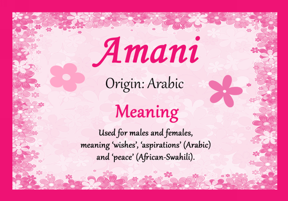 Amani Personalised Name Meaning Certificate