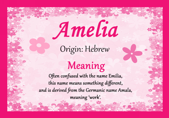 Amelia Personalised Name Meaning Certificate