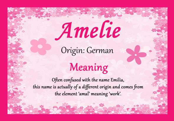 Amelie Personalised Name Meaning Certificate