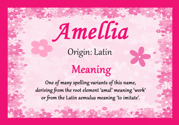 Amellia Personalised Name Meaning Certificate