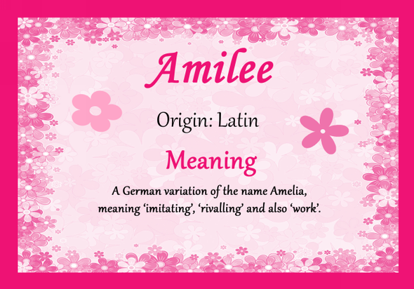 Amilee Personalised Name Meaning Certificate