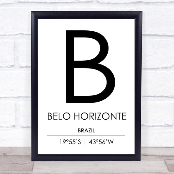 Belo Horizonte Brazil Coordinates Travel Print