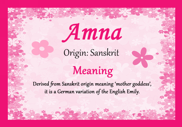 Amna Personalised Name Meaning Certificate