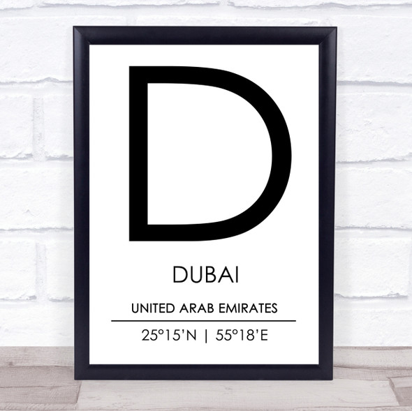 Dubai United Arab Emirates Coordinates Travel Print