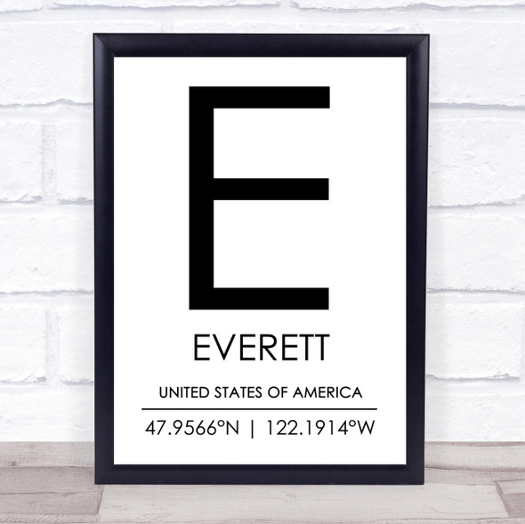 Everett United States Of America Coordinates Travel Quote Print