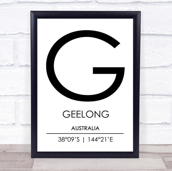 Geelong Australia Coordinates World City Travel Print