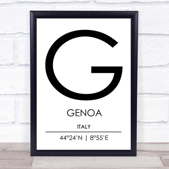 Genoa Italy Coordinates World City Travel Print