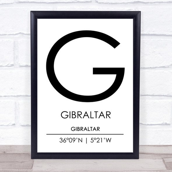 Gibraltar Gibraltar Coordinates Travel Print