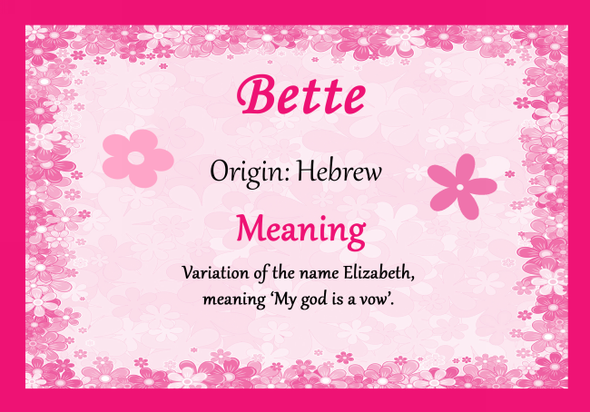 Bette Personalised Name Meaning Certificate