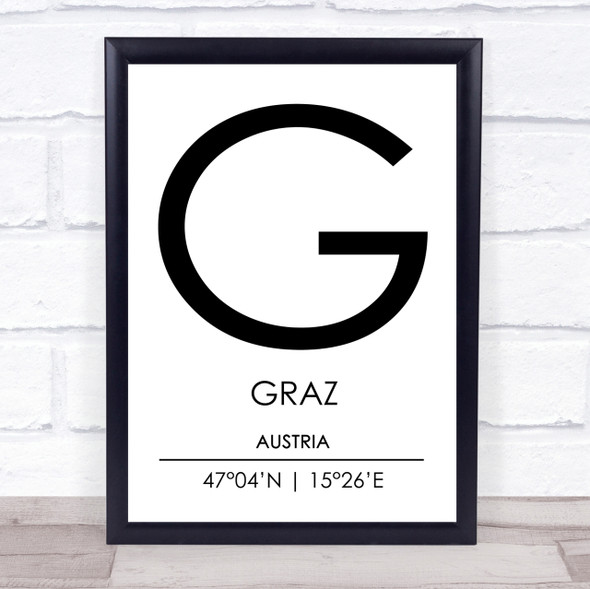 Graz Austria Coordinates World City Travel Print