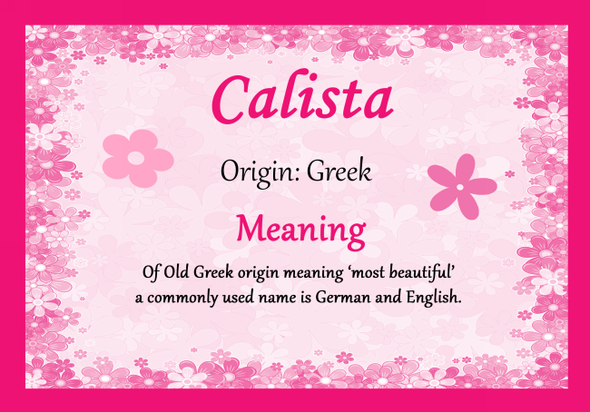 Calista Personalised Name Meaning Certificate